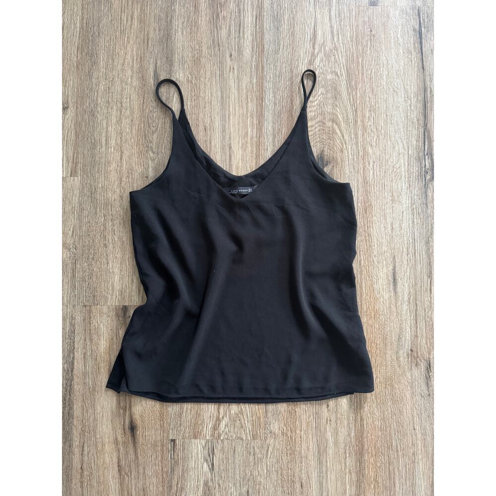 ZARA Woman Black V-Neck Cami Tank Top Sleeveless Spaghetti Strap Size S